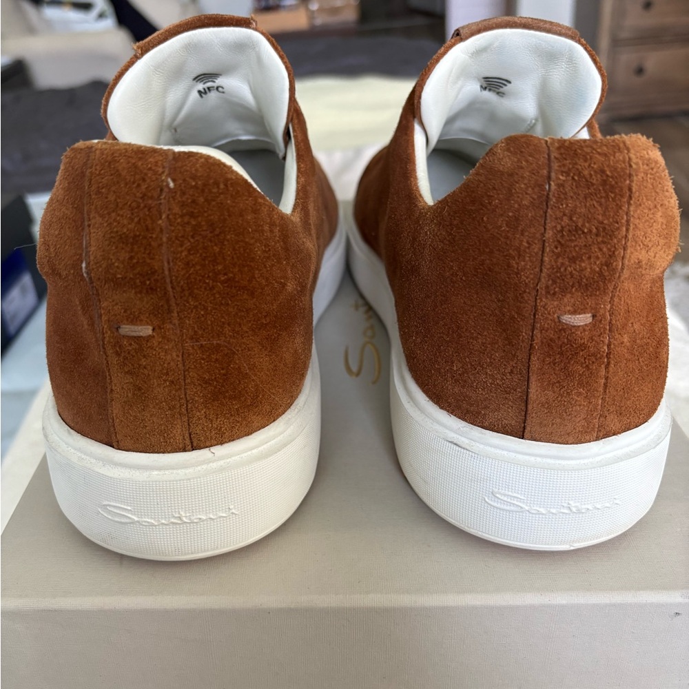 Santoni  - Brown Suede Sneakers with Laceless Design size US 10.5/UK 9.5 - Picture 4 of 7